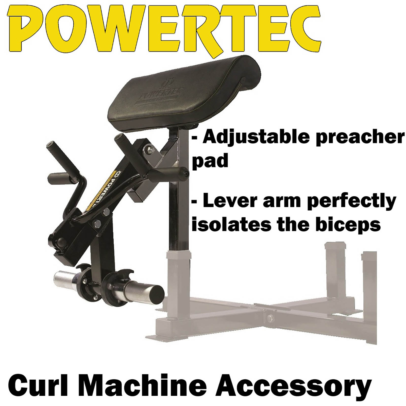 Powertec Curl Machine Accessory on the Powertec Storage rack