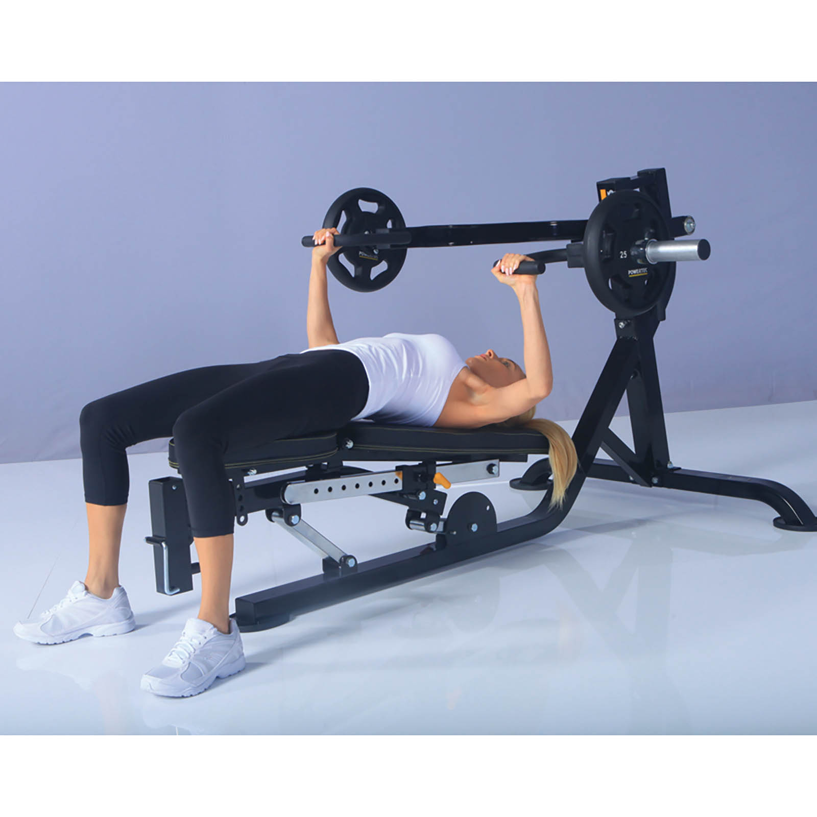 Woman doing a decline leverage bench press