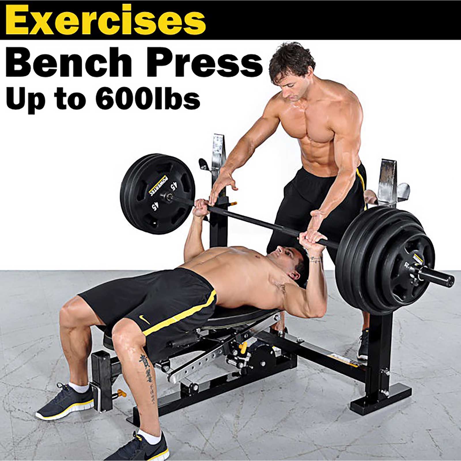 Man doing flat bench press.