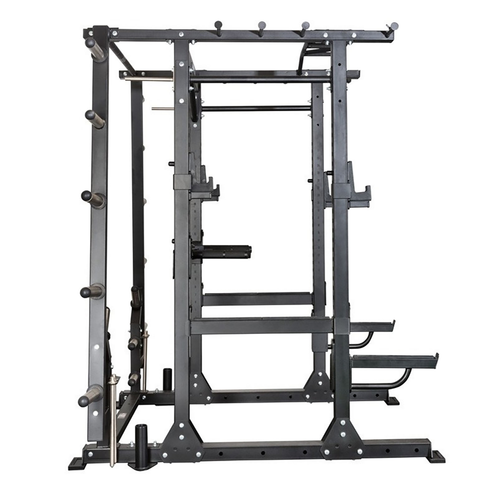 Side on view of commercial power rack