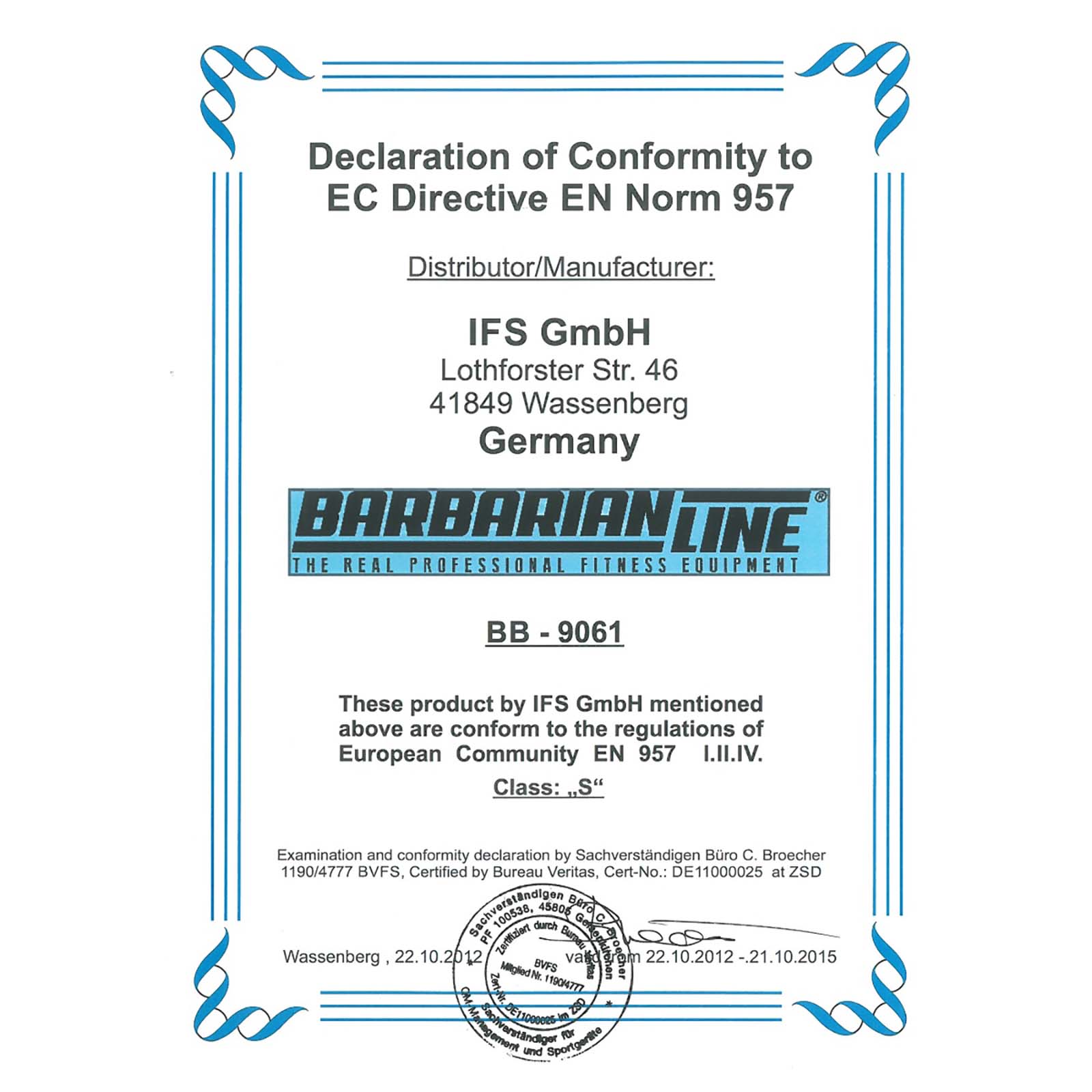 Commercial certificate for Barbarian Bench Press