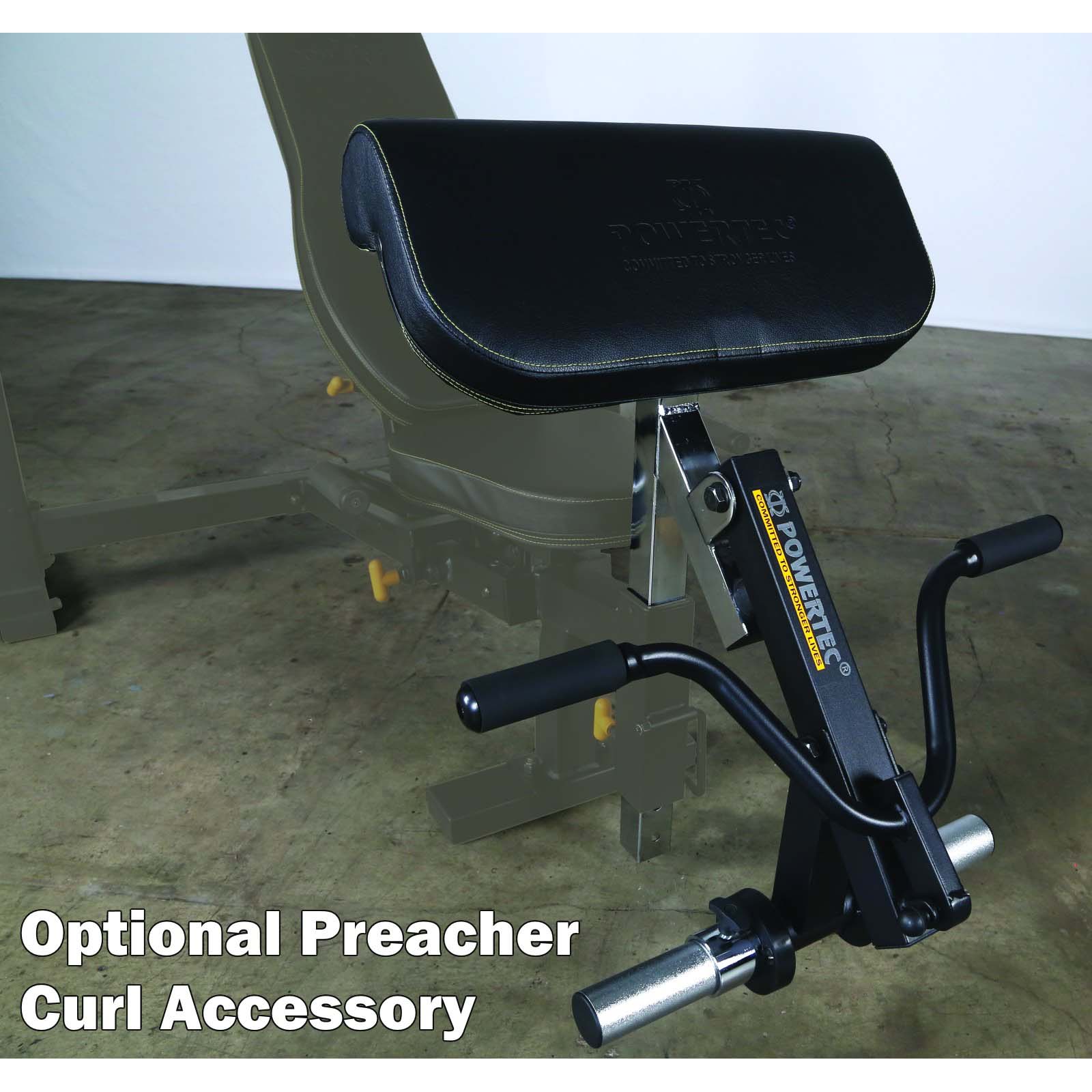 Powertec Curl Machine Accessory on the Powertec Utility Bench