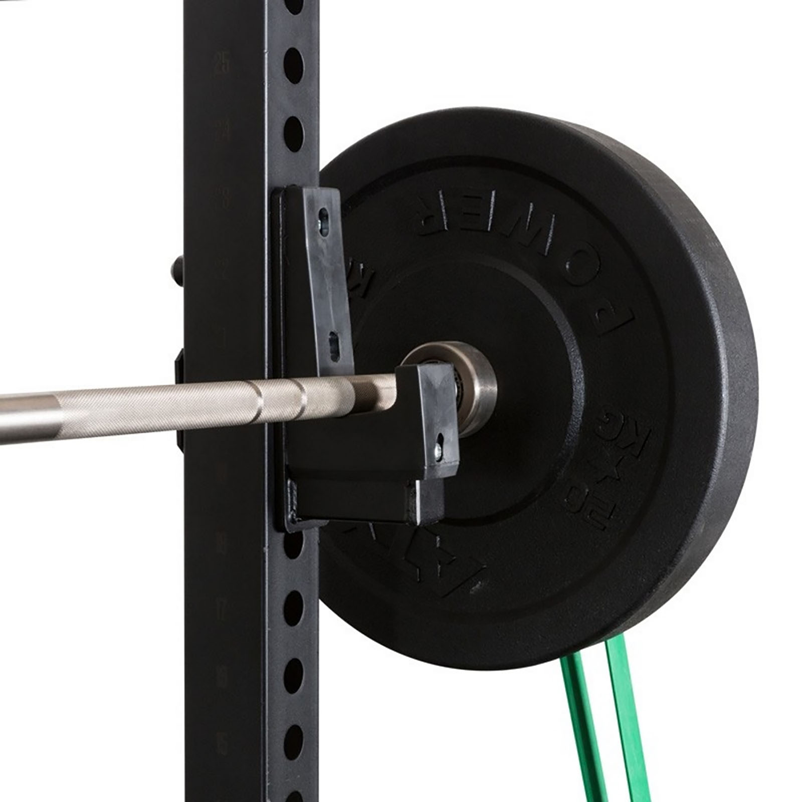 Barbell on j hook with resistance band.