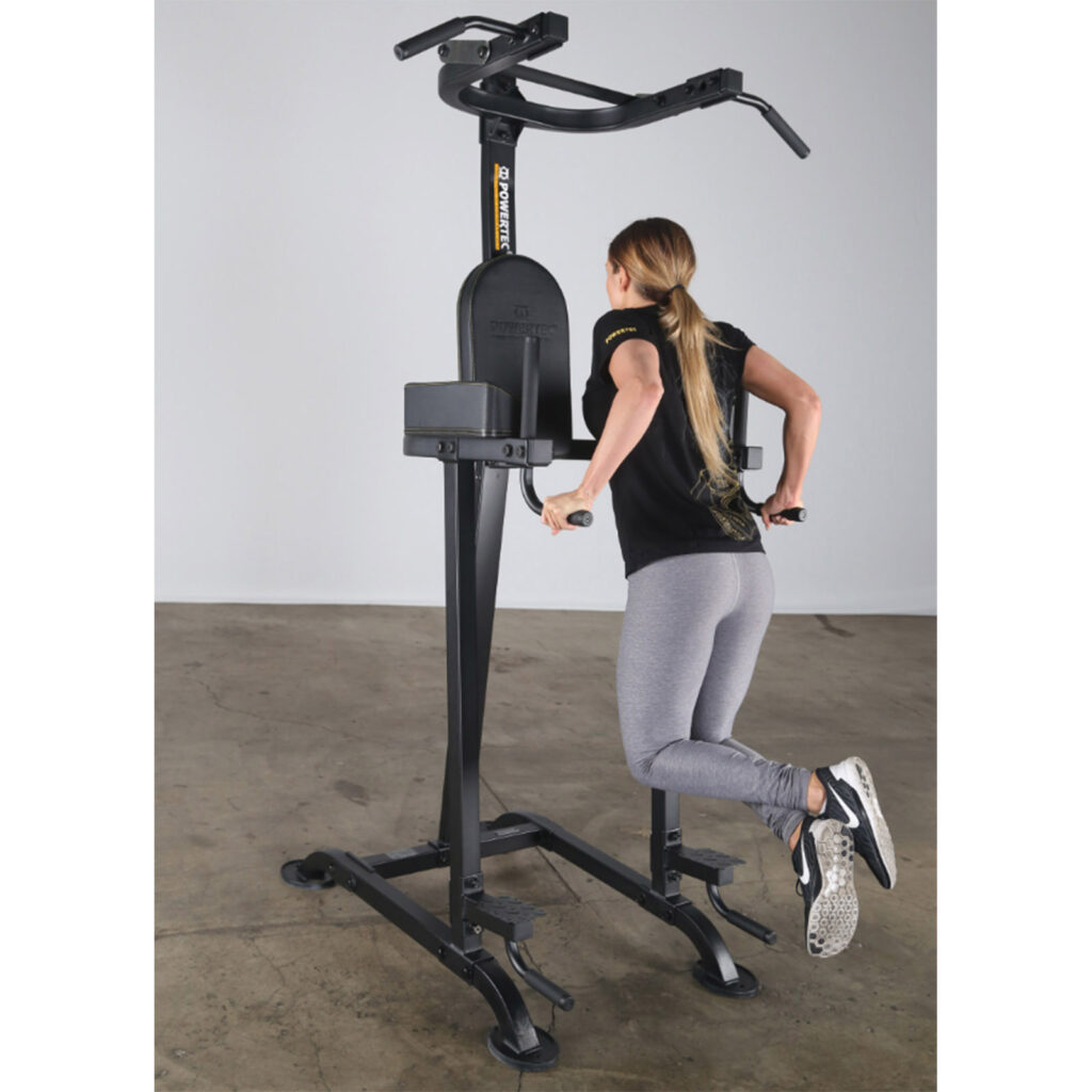 Woman doing dips on a Powertec Basic Trainer
