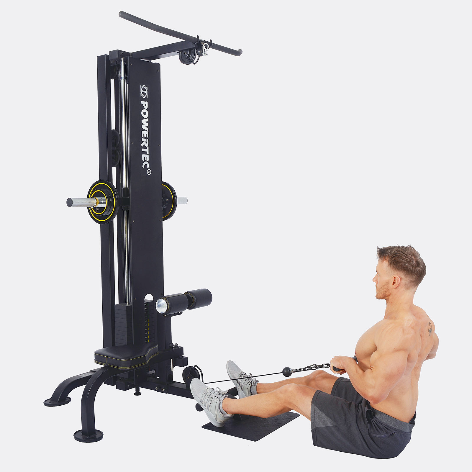 Man doing low pulley cable rows