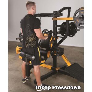 Man doing leverage tricep press downs
