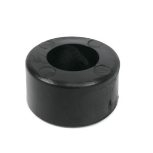 The Gym Rubber Stopper, 32 mm thick, is a smooth and shiny black cylindrical rubber grommet with a hollow center, designed to serve as a spacer or protective seal.