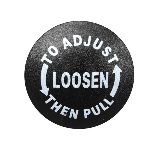The Pop Pin M20 30mm SCREW features a black circular dial with white text reading TO ADJUST LOOSEN THEN PULL. Curved arrows around LOOSEN indicate the direction for adjustment.
