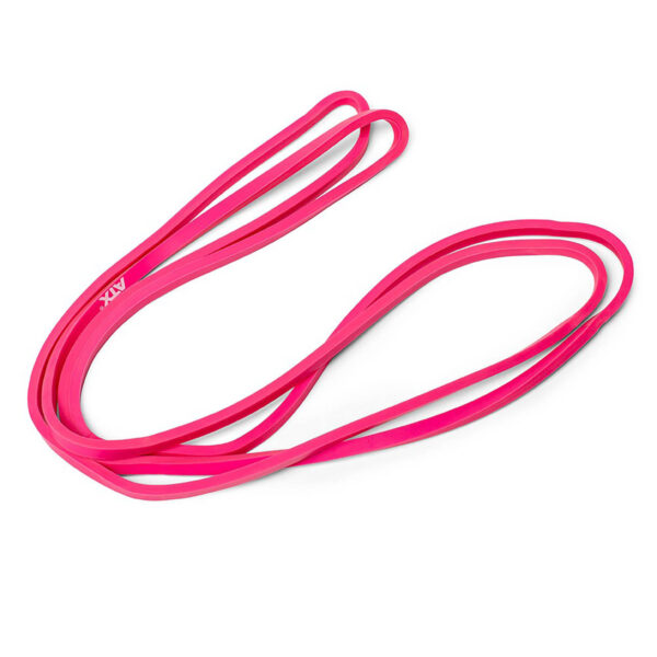 A bright pink ATX® Power Band twisted in a loop on a white background.