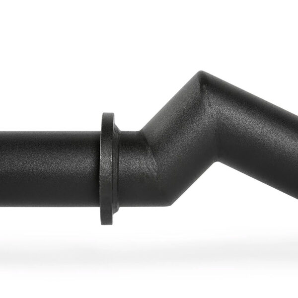 The FAT EZ Curl Bar is a black metal pipe with sharp, angular bends. Its smooth surface and matte finish give it a modern and industrial look against a plain white background.