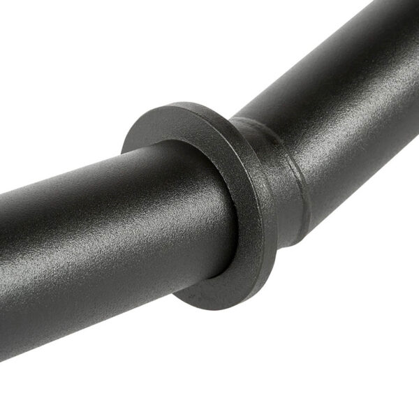 Close-up of the FAT Super Curl Bar, showcasing its dark metal with a textured surface. The bar features a circular flange at the connection point of two sections, set against a plain white background.