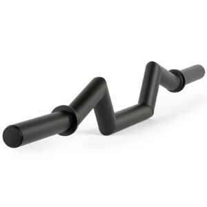 The FAT Super Curl Bar is a black zigzag-shaped bar with cylindrical grips at both ends, perfect for weightlifting exercises such as bicep curls or tricep extensions.