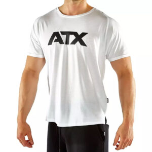 An individual is wearing an ATX® - T-Shirt White and is standing against a plain white background.