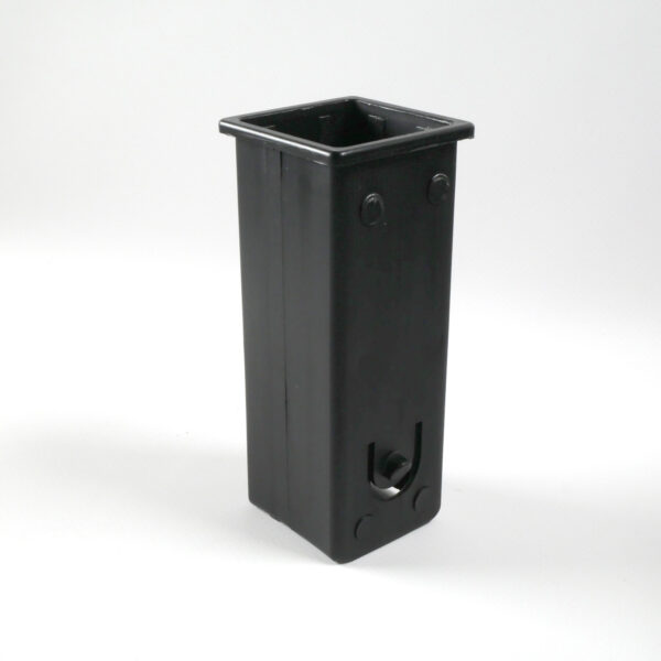 The Upright Sleeve Insert 40x40x120 is a tall, black plastic planter featuring a rectangular shape with a smooth surface and drainage hole near the bottom, displayed against a plain white background.