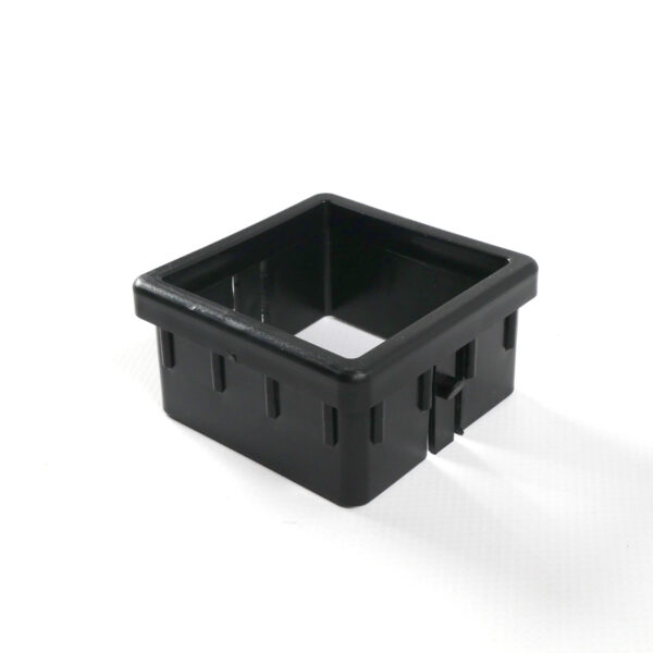 The Upright Sleeve Insert 75x75 is a black, rectangular plastic casing with open sides and a notched design, shown against a white background.