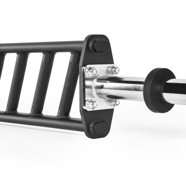 Close-up of the ATX® Angular Multi Grip Bar - 50 mm, showcasing textured, parallel hand grips on a metal attachment connected to a shiny chrome bar with a sturdy, bolted design.