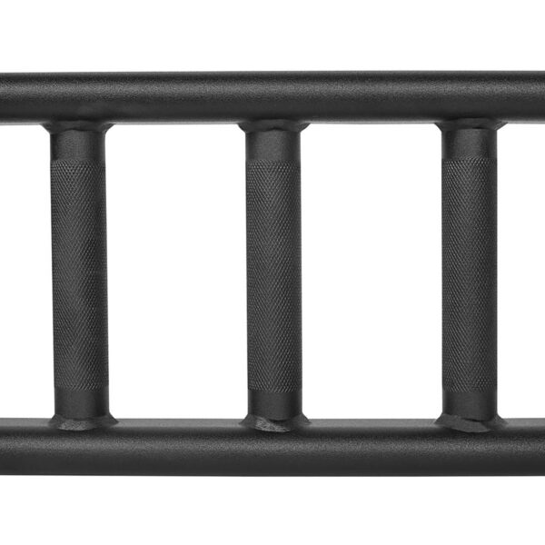 Close-up of the ATX® Olympic Parallel Multi-Grip Bar, featuring black, metal knurled handles spaced evenly apart and a sleek, matte finish.