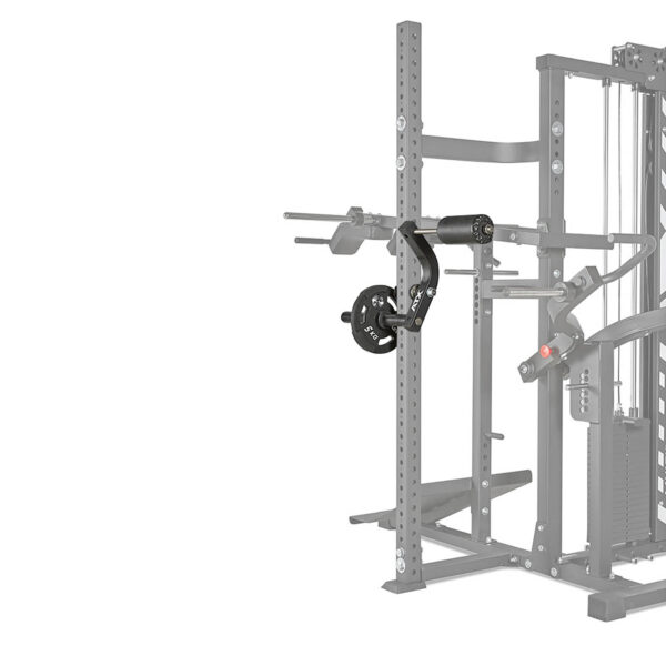 The ATX® MultipleX Multi Gym - 700 is a power cage with various attachments and a weight plate, made of metal. It features adjustable hooks and safety bars for strength training exercises.