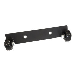The Ironmaster Wheelkit for Super Bench PRO is a metal bracket with dual wheels on each side and two mounting holes, offering an industrial and functional appearance.