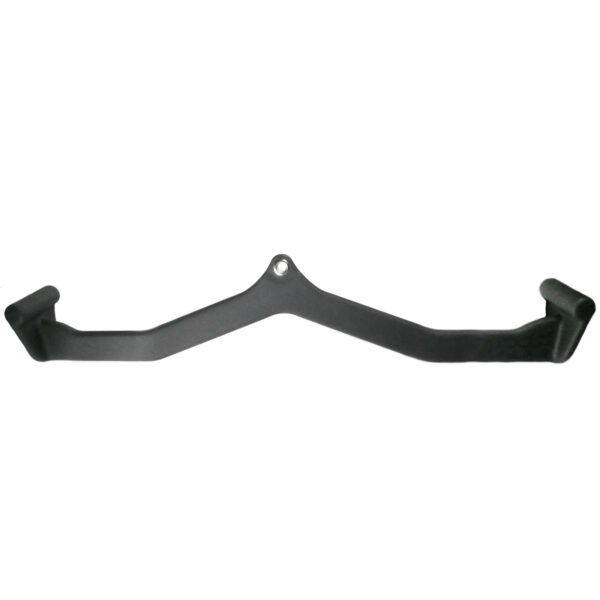The Full Advantage Grip - WIDE GRIP is a black, V-shaped pull-down bar featuring ergonomic rubber grips and a central attachment point, designed for gym cable machines to perform various upper body exercises.