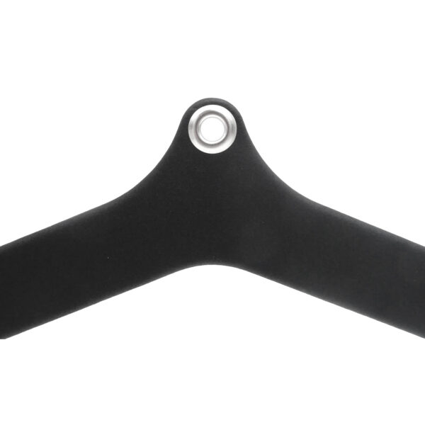Close-up of a Full Advantage Grip - MID GRIP black hanger with a round metal hook, upper part visible against a white background.