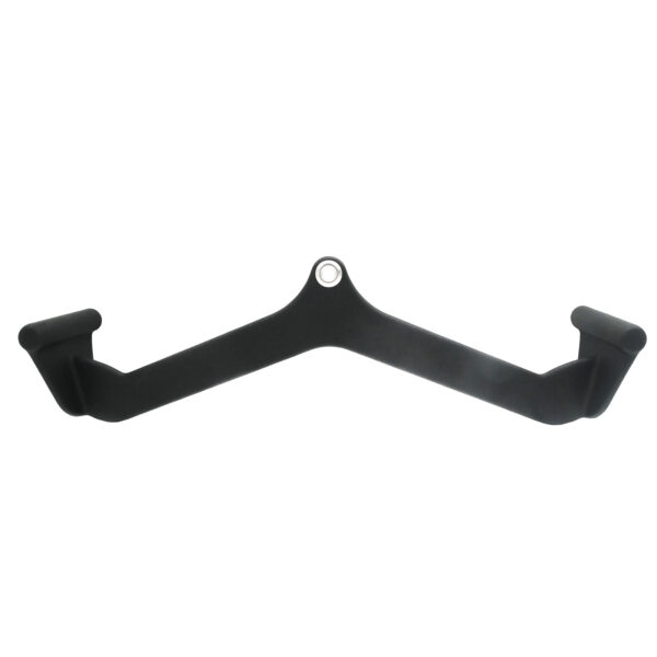 The Full Advantage Grip - MID GRIP is a black, V-shaped pull-down bar for fitness equipment with two angled grips and a central attachment point at the top.
