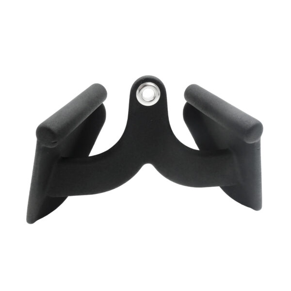 Introducing the Full Advantage Grip - Close Grip: A black, padded boat roller bracket with a central mounting hole, featuring two cushioned arms and a U-shaped design to securely support and guide your boat onto a trailer.