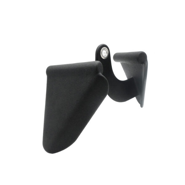 The Full Advantage Grip - Close Grip is a black ergonomic bike handlebar extension with a smooth, curved design, featuring two angled grips and a mounting hole at the top center. It is displayed against a plain white background.