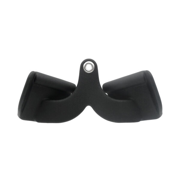 A Full Advantage Grip - Close Supinate Grip, in black rubber, shown against a white background, features two symmetrical angled sockets connected by a central ring to secure oars while rowing.