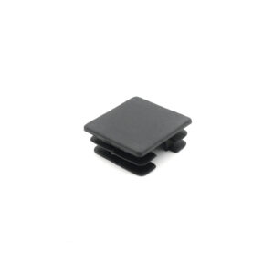 The 30mm x 30mm End Cap is a black plastic square plug with ridges, designed to fit into the end of a hollow tube or pipe for sealing or protection.