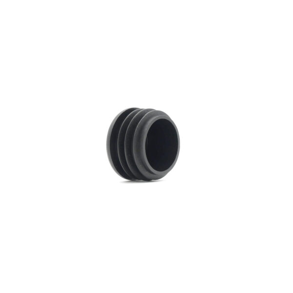 A 32mm Diameter Cap in black rubber, featuring multiple ridges, appears on a white background. This cylindrical cap is designed for sealing or protecting openings.