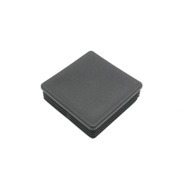 A stack of black 80mm x 80mm End Caps arranged neatly against a white background.