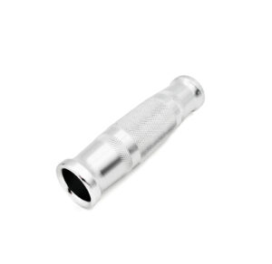 The Handle Grip 25x130mm ALUMINIUM is silver, cylindrical-shaped, features a textured grip in the center, and is shown at an angle on a white background.