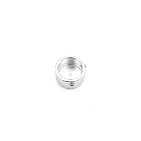 The Aluminum Cap for a 25mm tube is small and shiny, featuring a silver metallic finish with a smooth surface and a single screw on the side, displayed against a plain white background.