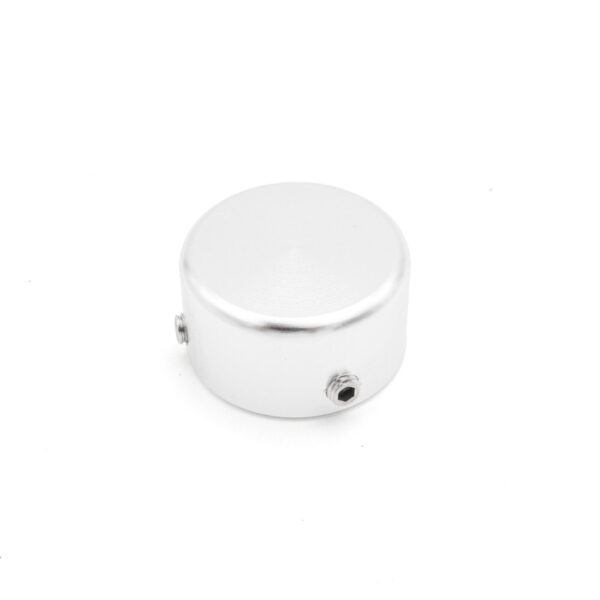 An Aluminum Cap for a 25mm tube, small and round with two side holes, is set against a plain white background.