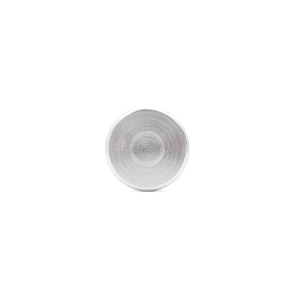 An Aluminum Cap for a 32mm tube, featuring a single round metal disc with a smooth silver surface, is centered on a plain white background. The disc displays a slightly reflective finish and visible circular patterns on its face.
