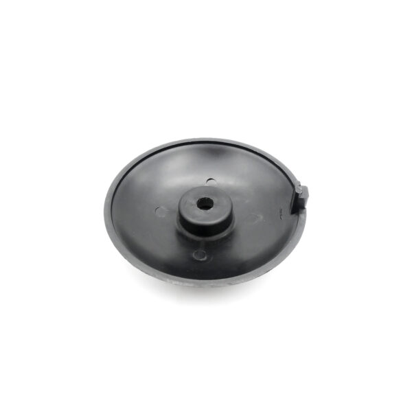 A round black Pulley Cover 120ID, made of plastic with a central raised section and a small top hole, resembling a replacement part or accessory. Set against a plain white background.