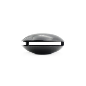 The Pulley Cover 120ID is a black, spherical, modern object with a reflective surface and a horizontal opening through the center, set against a white background.