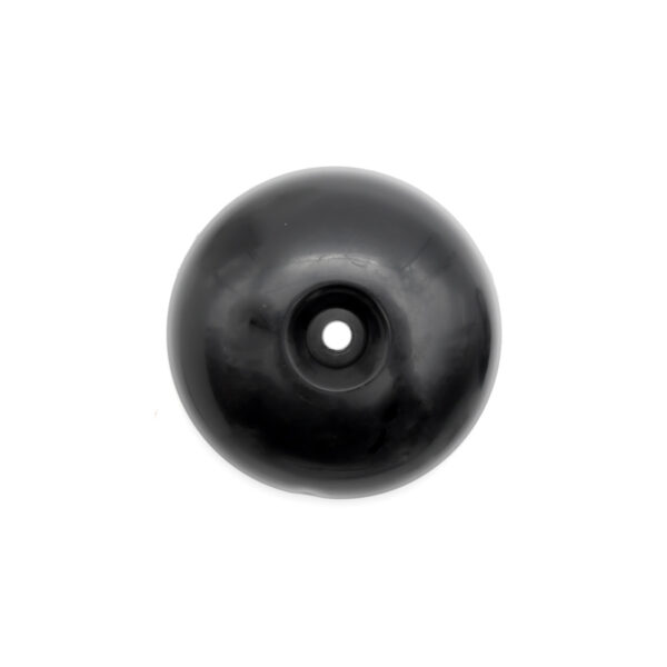 The Pulley Cover 120ID, a smooth, shiny black disc with a central hole, is set against a plain white background.