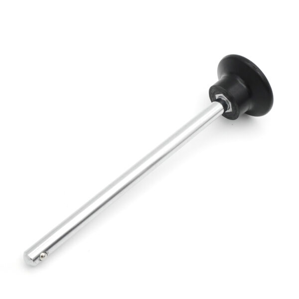 A Locking Pin 150mm D10mm, featuring a silver tire valve stem tool with a black rubber handle for installing and removing vehicle tire valve stems, rests on a plain white background.