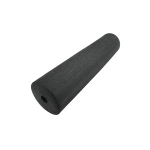 The Foam Roller 100 x 400mm is black, cylindrical, and textured with a hollow center. Its positioned diagonally on a plain white background.