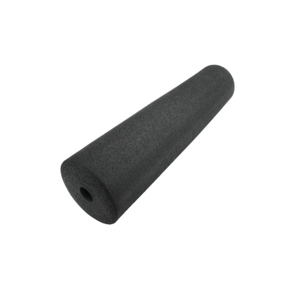 The Foam Roller 100 x 400mm is black, cylindrical, and textured with a hollow center. Its positioned diagonally on a plain white background.