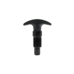 The Pop Pin M20 2.5 Thread is a black, T-shaped crank handle bolt with a threaded stem, featuring a smooth and easy-grip design for tightening or loosening machinery parts. The background is plain white.