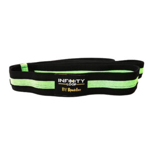 The Spud Inc Infinity Loop is a resistance band featuring a black and green striped design.