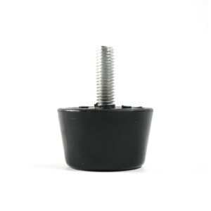 The Threaded Foot 32mm M8 is a black rubber cone-shaped leveling foot with a metal threaded rod on top, designed for furniture or appliances, showcased against a plain white background.
