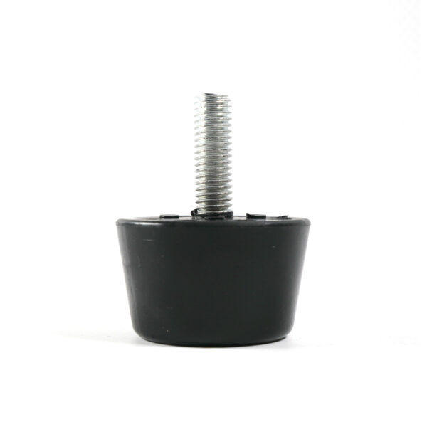 The Threaded Foot 32mm M8 is a black rubber cone-shaped leveling foot with a metal threaded rod on top, designed for furniture or appliances, showcased against a plain white background.