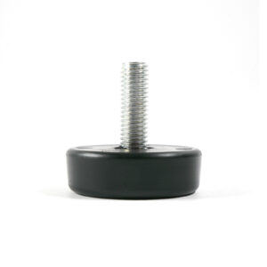 The Threaded Foot 45mm M10 is a small, round, black leveling foot featuring a threaded metal rod on top for adjusting furniture or equipment height and stability, set against a plain white background.