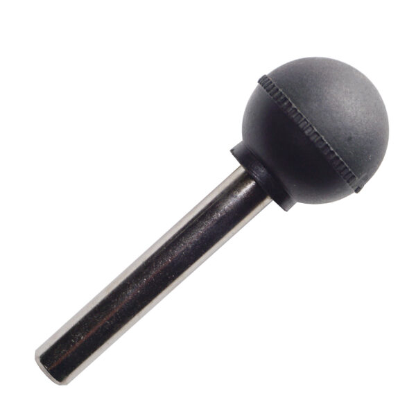 The Powertec Small Ball Head Lock Pin, D8mm and 48mm long, is a spherical rubber polishing bit with a metal shaft for use with rotary tools.