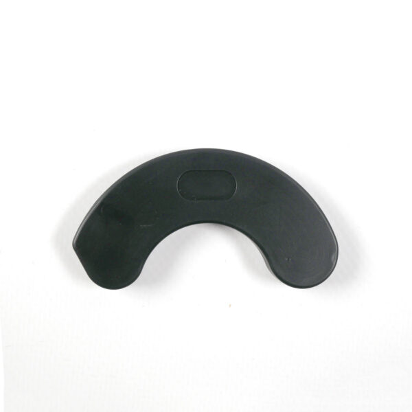 A black, crescent-shaped plastic item labeled Dumbbell Handle Seats on a white background.