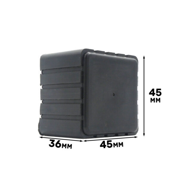 A black, ribbed rubber foot labeled as 45mm in height, 45mm in depth, and 36mm in width.